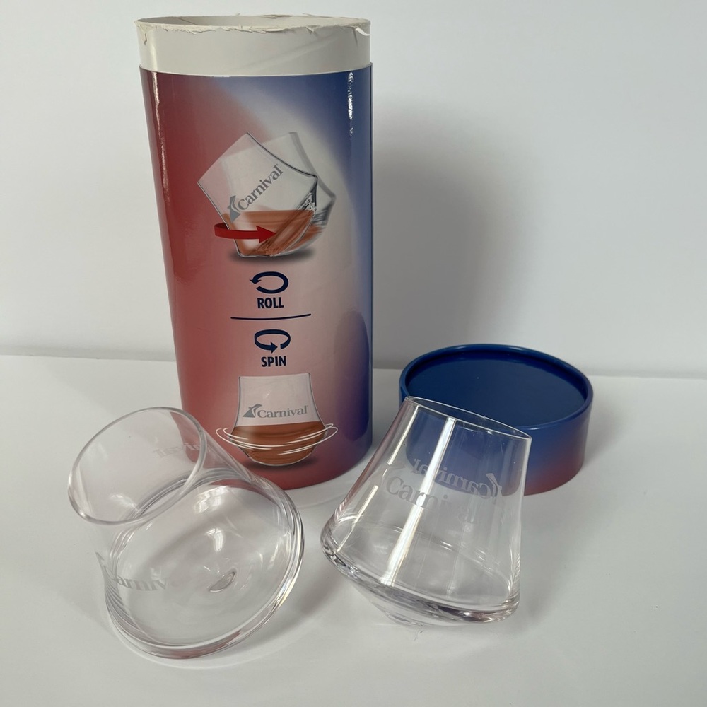 Carnival Cruise Ship Line Choose Fun Roll & Spin Wine Glasses Set of 2